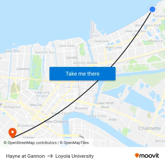 Hayne at Gannon to Loyola University map