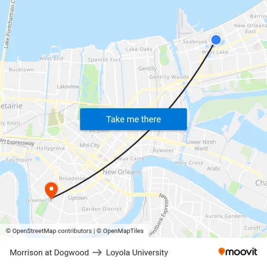 Morrison at Dogwood to Loyola University map