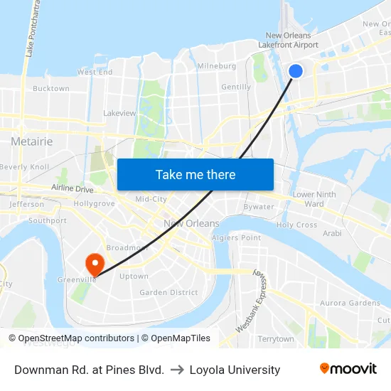 Downman Rd. at Pines Blvd. to Loyola University map