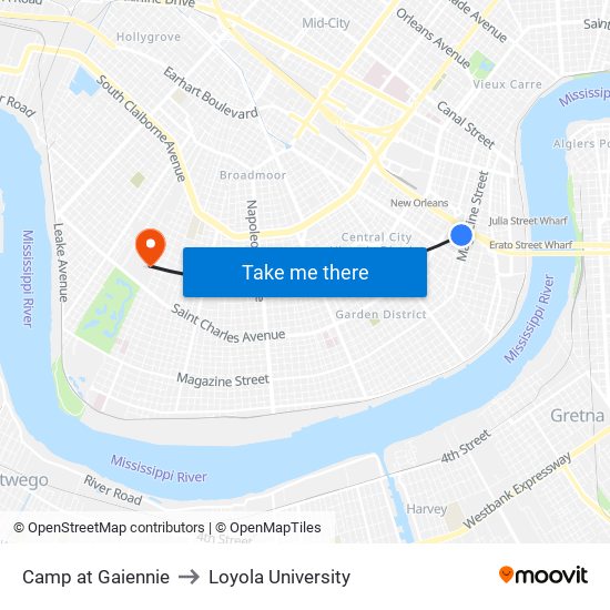 Camp at Gaiennie to Loyola University map