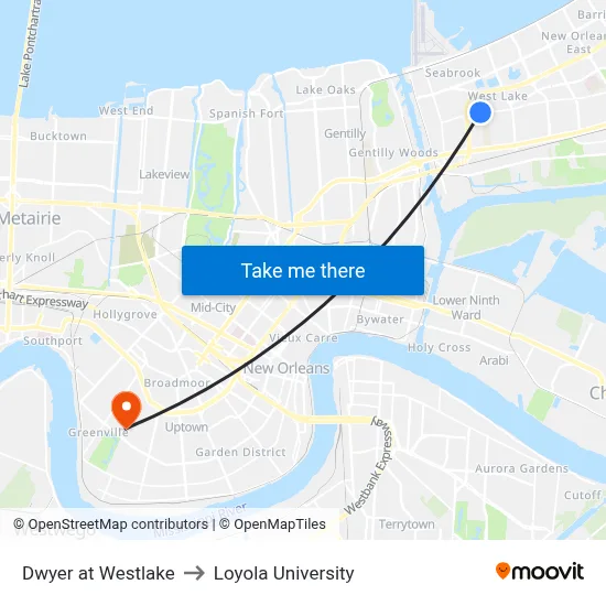 Dwyer at Westlake to Loyola University map