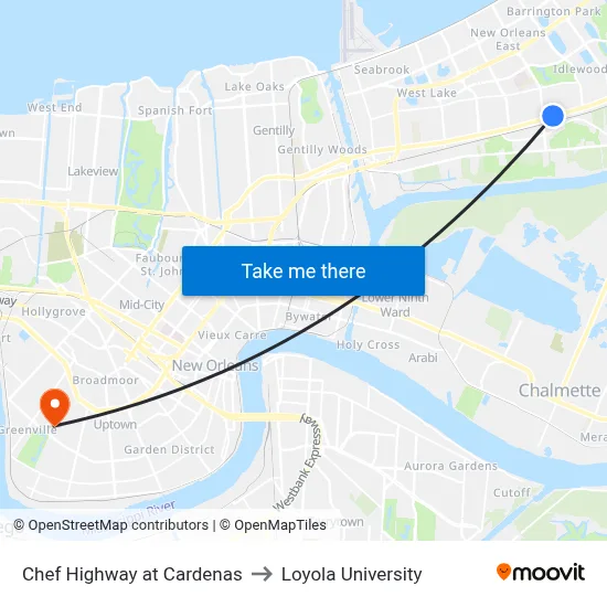 Chef Highway at Cardenas to Loyola University map