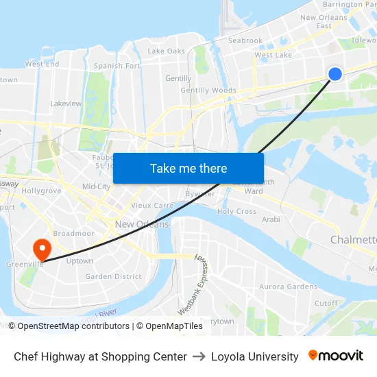 Chef Highway at Shopping Center to Loyola University map