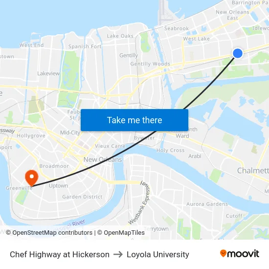 Chef Highway at Hickerson to Loyola University map