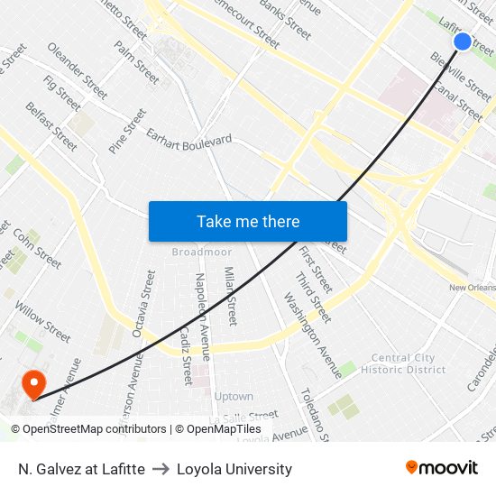 N. Galvez at Lafitte to Loyola University map