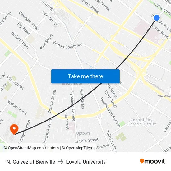 N. Galvez at Bienville to Loyola University map
