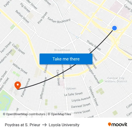 Poydras at S. Prieur to Loyola University map