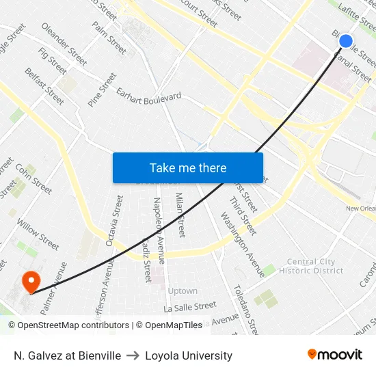 N. Galvez at Bienville to Loyola University map