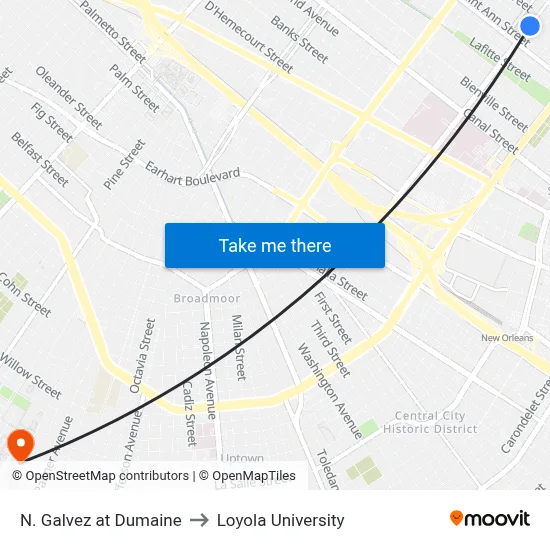 N. Galvez at Dumaine to Loyola University map