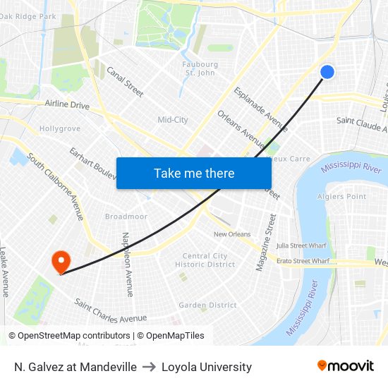 N. Galvez at Mandeville to Loyola University map