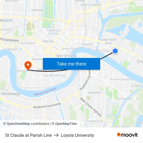 St Claude Ave. at Mehle St. to Loyola University map