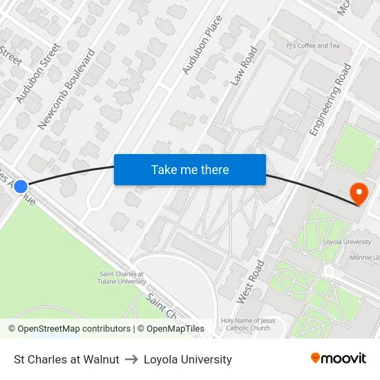 St Charles at Walnut to Loyola University map