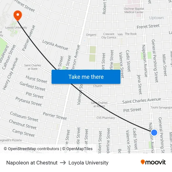 Napoleon at Chestnut to Loyola University map