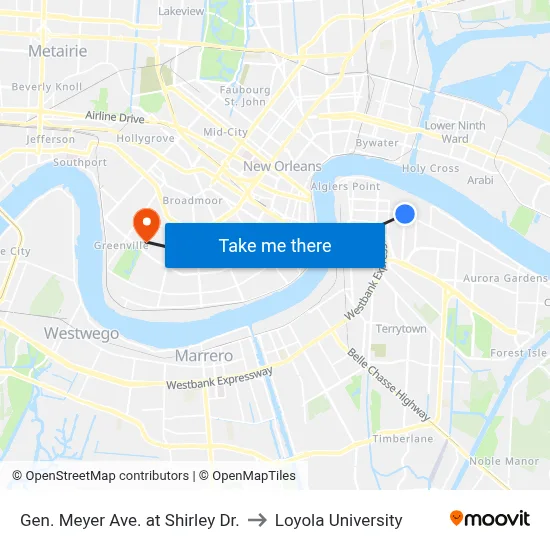 Gen. Meyer Ave. at Shirley Dr. to Loyola University map