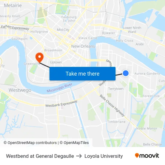 Westbend at General Degaulle to Loyola University map