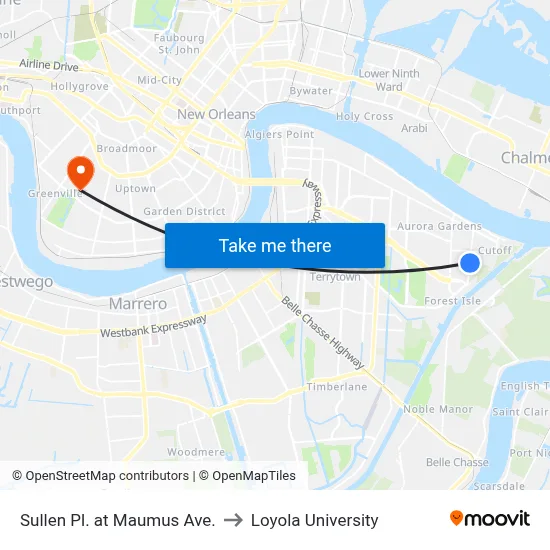 Sullen Pl. at Maumus Ave. to Loyola University map