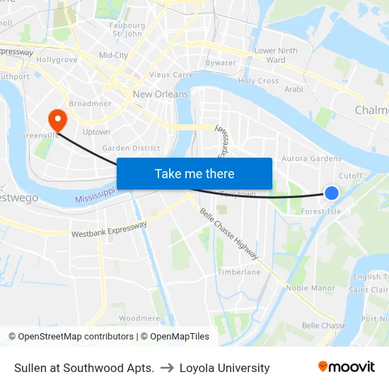 Sullen at Southwood Apts. to Loyola University map
