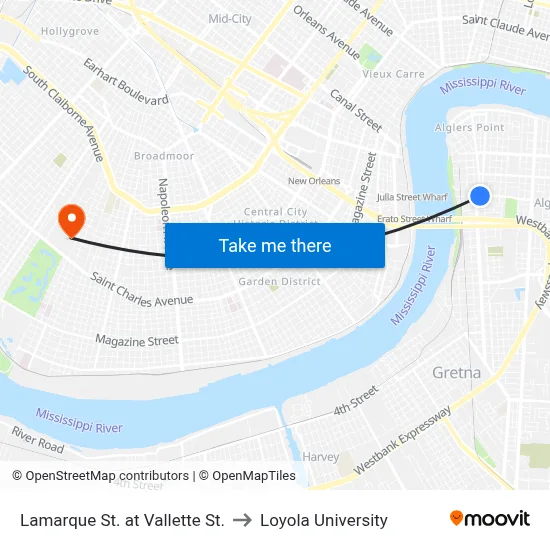 Lamarque St. at Vallette St. to Loyola University map