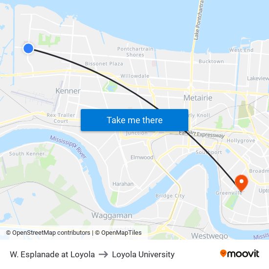 W. Esplanade at Loyola to Loyola University map