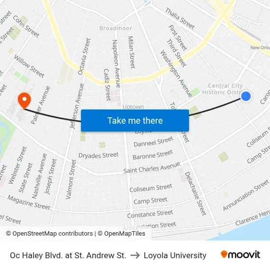 Oc Haley Blvd. at St. Andrew St. to Loyola University map