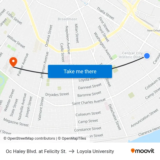 Oc Haley Blvd. at Felicity St. to Loyola University map