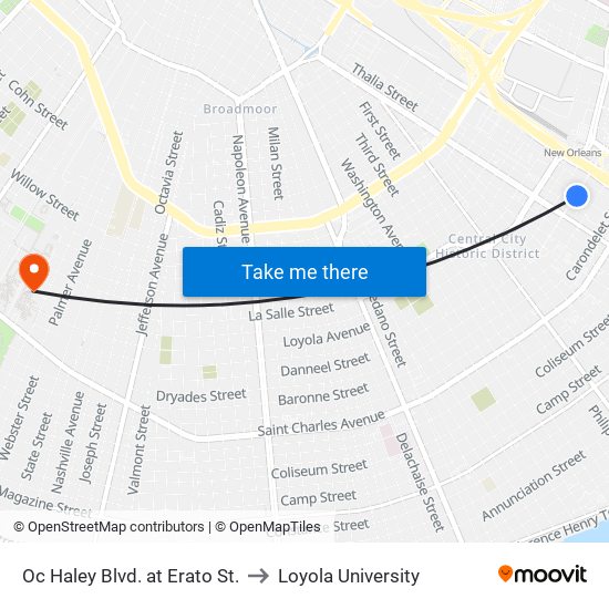 Oc Haley Blvd. at Erato St. to Loyola University map