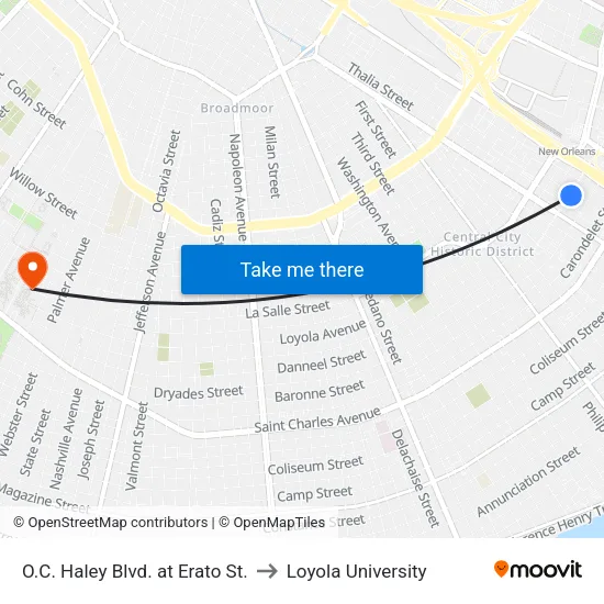 O.C. Haley Blvd. at Erato St. to Loyola University map
