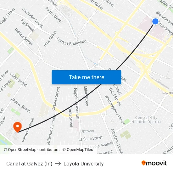 Canal at Galvez (In) to Loyola University map