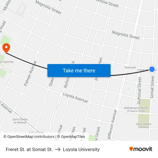Freret St. at Soniat St. to Loyola University map