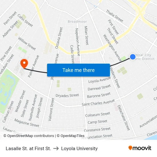 Lasalle St. at First St. to Loyola University map