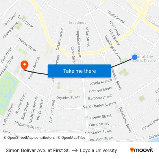 Simon Bolivar Ave. at First St. to Loyola University map
