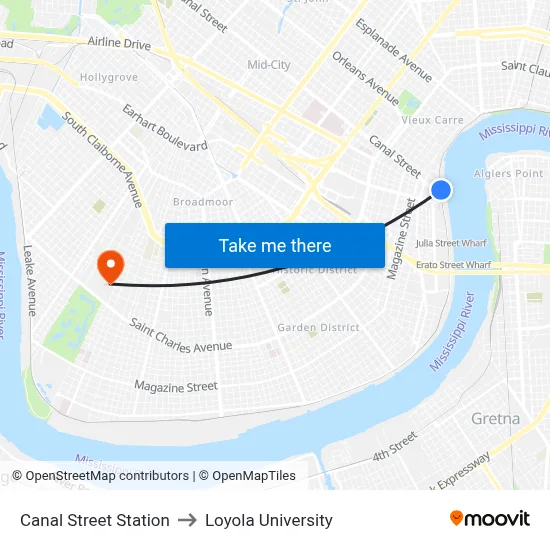 Canal Street Station to Loyola University map