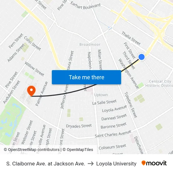 S. Claiborne Ave. at Jackson Ave. to Loyola University map