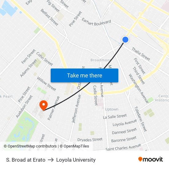 S. Broad at Erato to Loyola University map