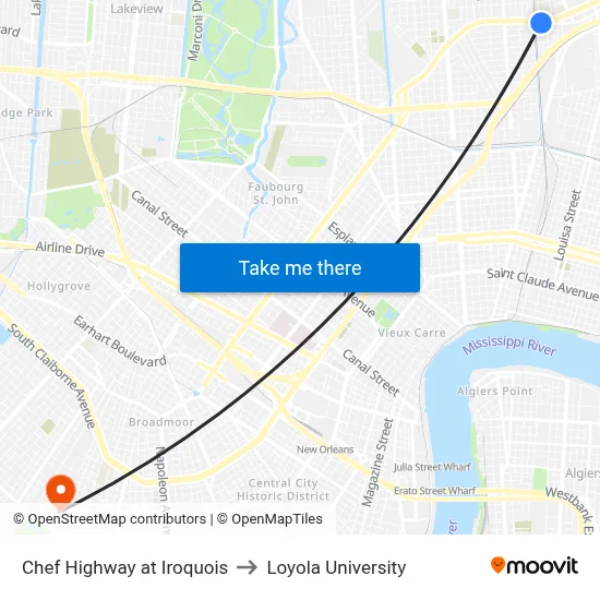 Chef Highway at Iroquois to Loyola University map