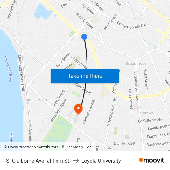 S. Claiborne Ave. at Fern St. to Loyola University map