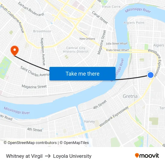 Whitney at Virgil to Loyola University map
