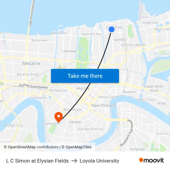 L C Simon at Elysian Fields to Loyola University map