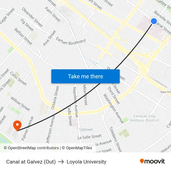 Canal at Galvez (Out) to Loyola University map