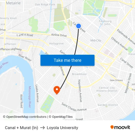 Canal at Murat (In) to Loyola University map