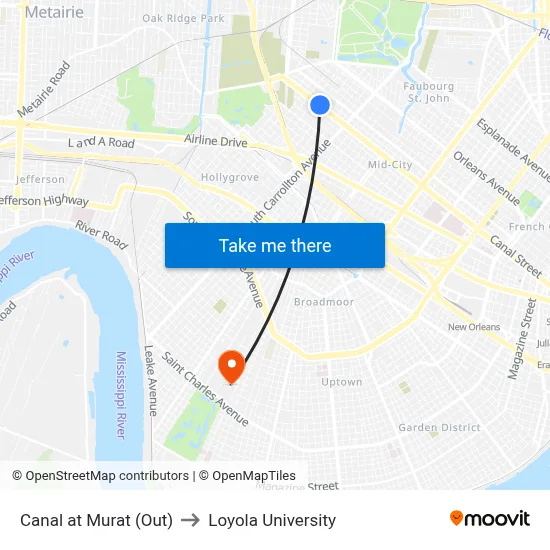 Canal at Murat (Out) to Loyola University map