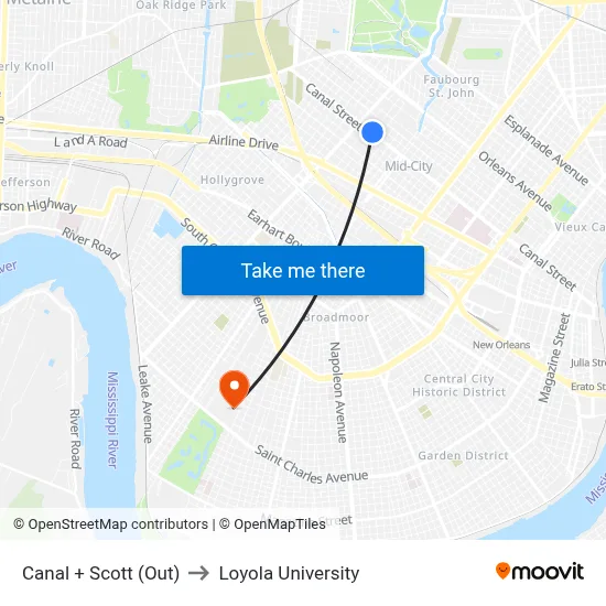 Canal + Scott (Out) to Loyola University map