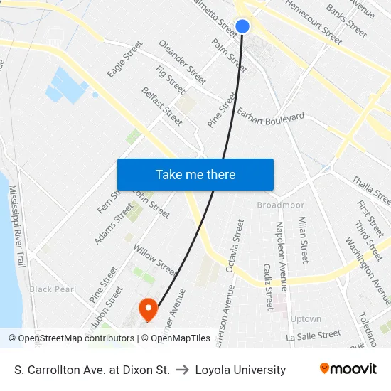 S. Carrollton Ave. at Dixon St. to Loyola University map