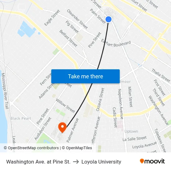 Washington Ave. at Pine St. to Loyola University map