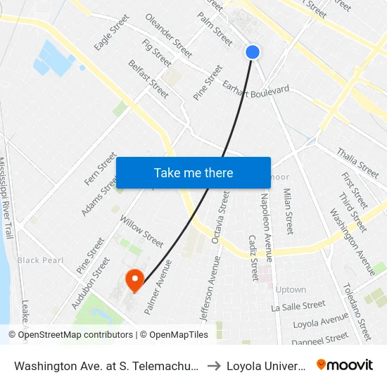 Washington Ave. at S. Telemachus St. to Loyola University map