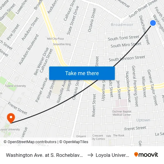 Washington Ave. at S. Rocheblave St. to Loyola University map