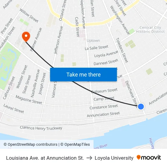 Louisiana Ave. at Annunciation St. to Loyola University map