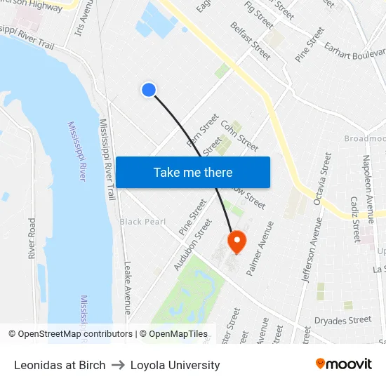 Leonidas at Birch to Loyola University map