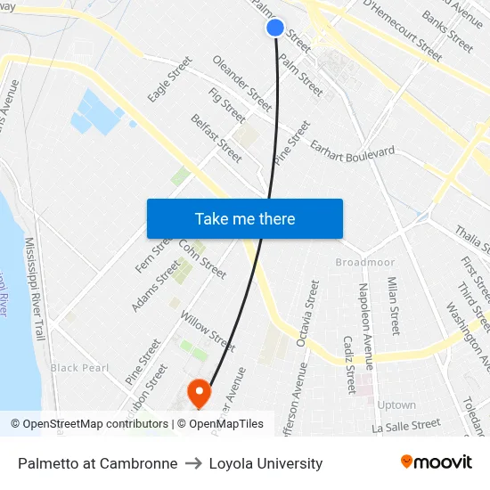 Palmetto at Cambronne to Loyola University map
