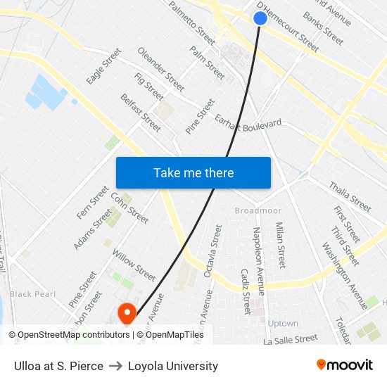 Ulloa at S. Pierce to Loyola University map